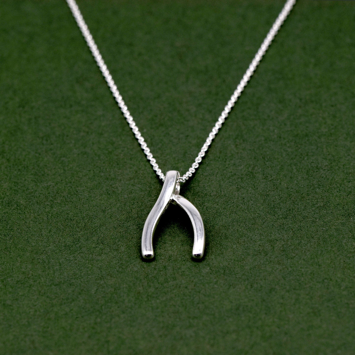 925 Sterling Silver 20mm Wishbone Pendant on 18" Rolo Chain