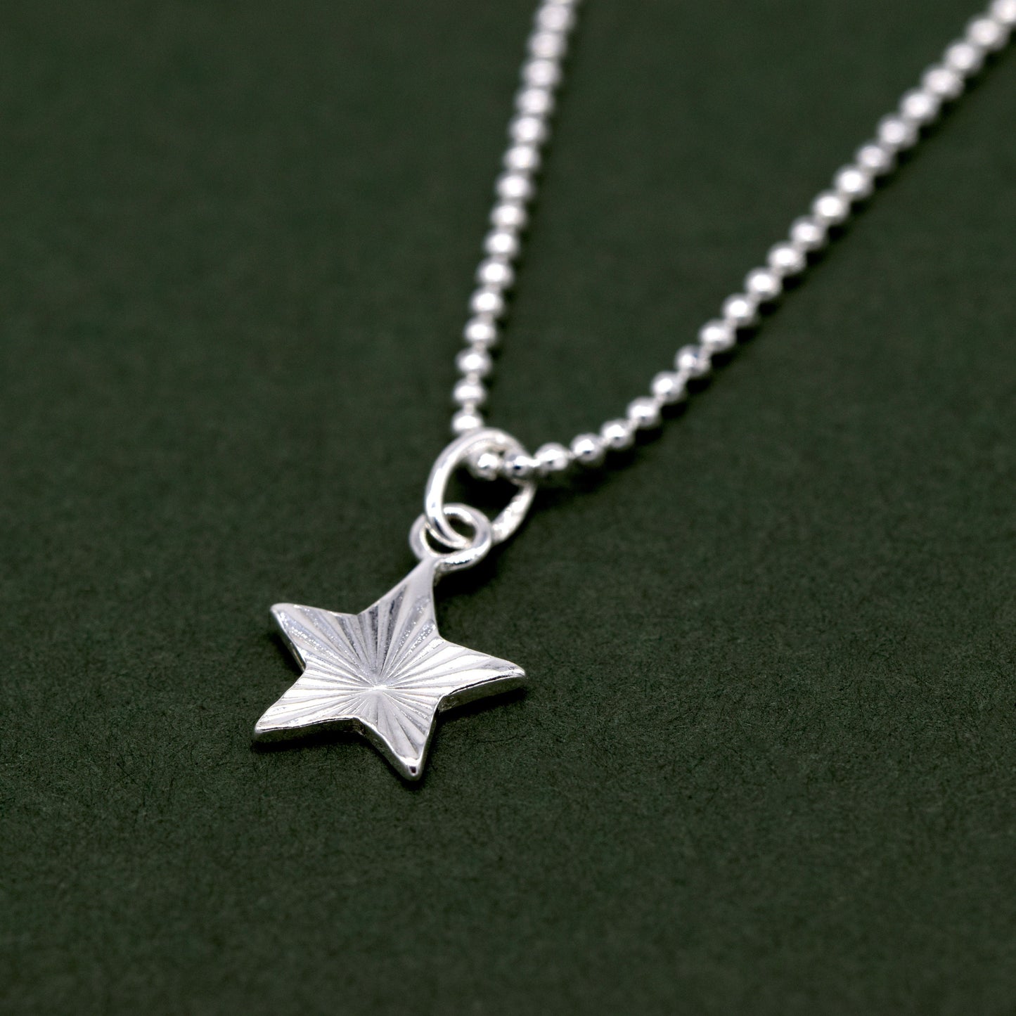 Sterling Silver Diamond Cut Fluted Star Pendant on D/C Ball Chain