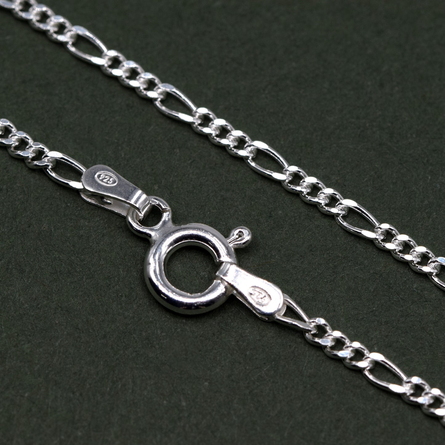 Sterling Silver 1.9mm Diamond Cut Figaro Chain Bracelet
