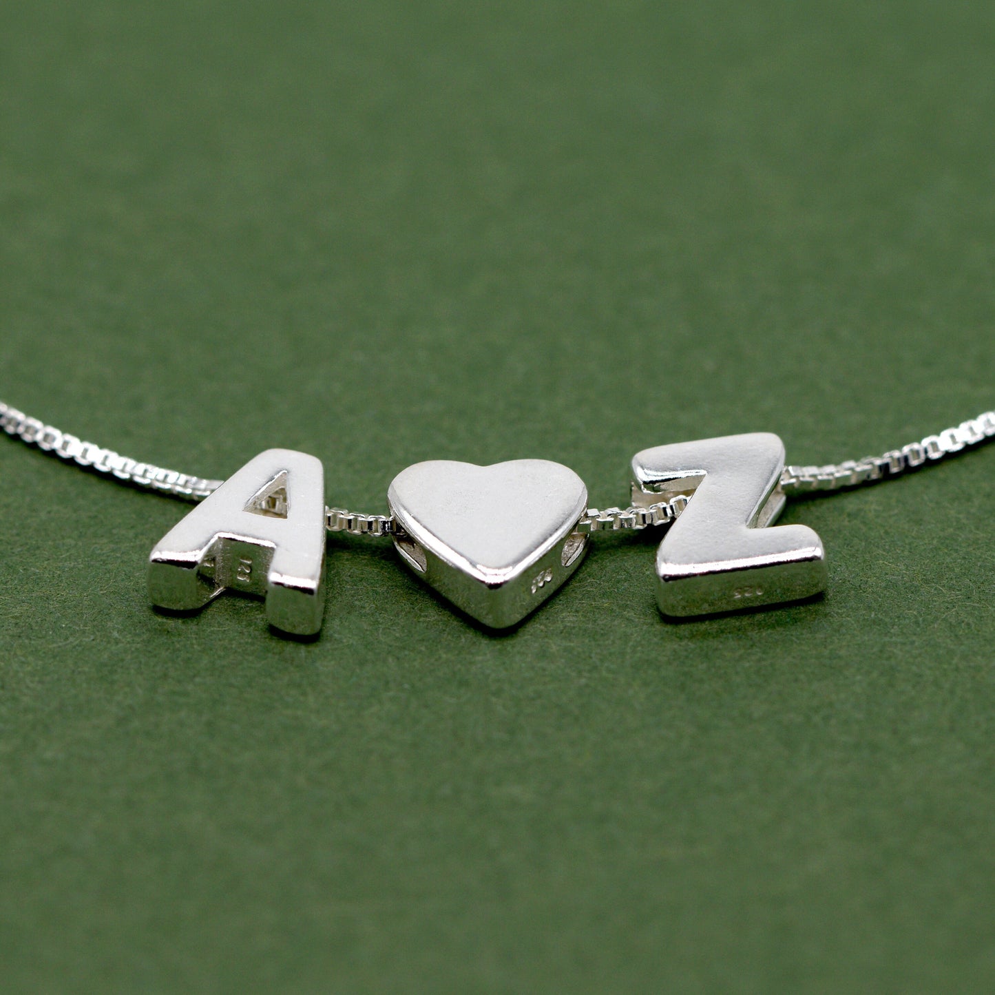 Sterling Silver Personalised Initial Charm Box Chain Anklet A - Z With Heart Charm
