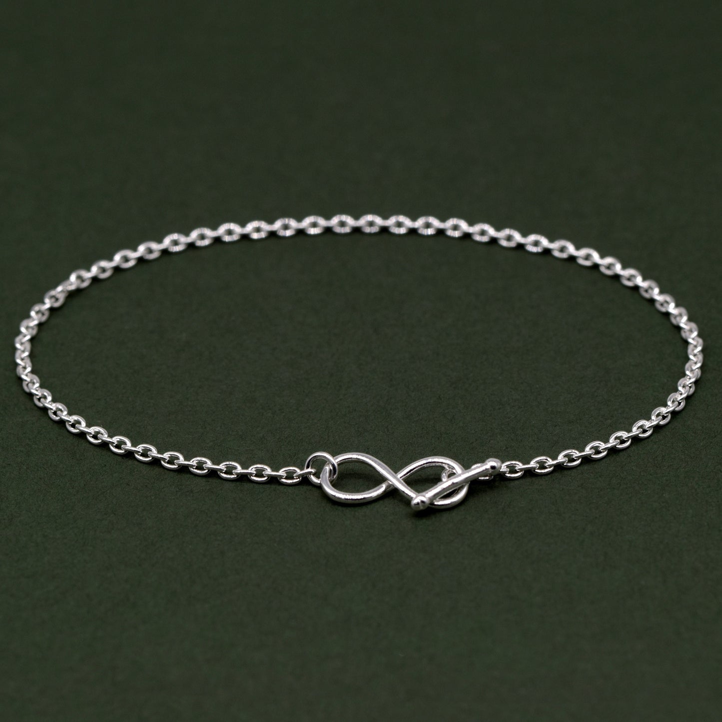 Sterling Silver 7.5” Infinity T Bar Bracelet on 1.9mm Rolo Chain