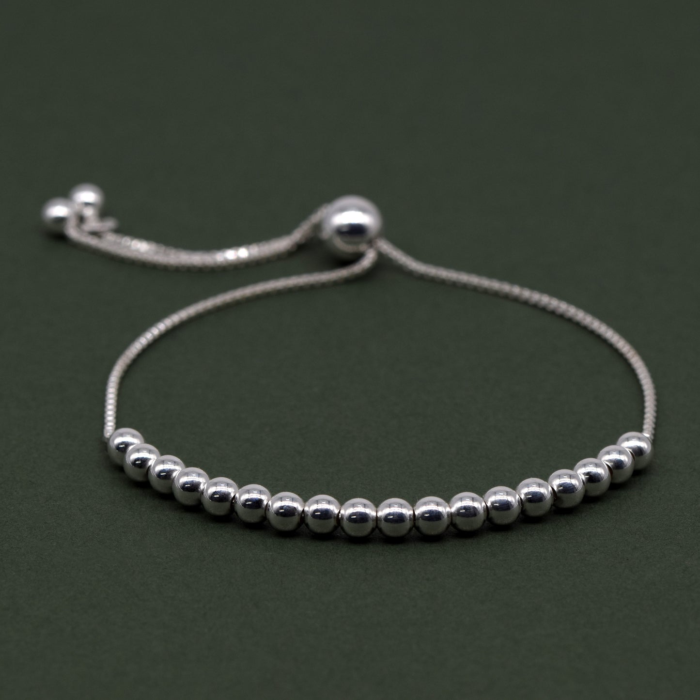 Sterling Silver Adjustable 4mm Beaded Slider Bracelet
