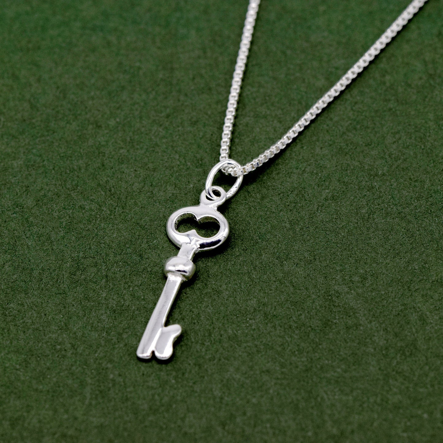 Sterling Silver Key Pendant Necklace on Box Chain
