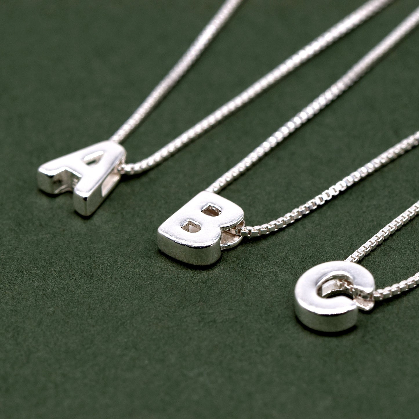 Sterling Silver Initial Charm Necklace on 14"-18" Box Chain
