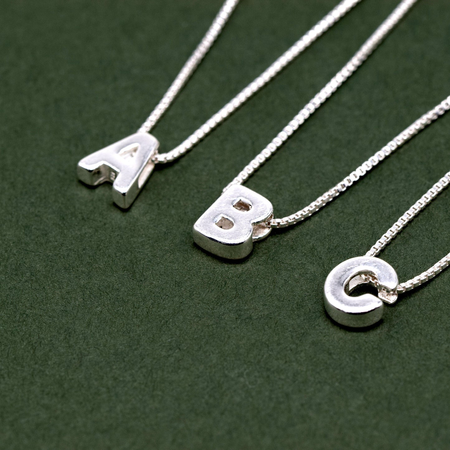 Sterling Silver Initial Charm Necklace on 14"-18" Box Chain