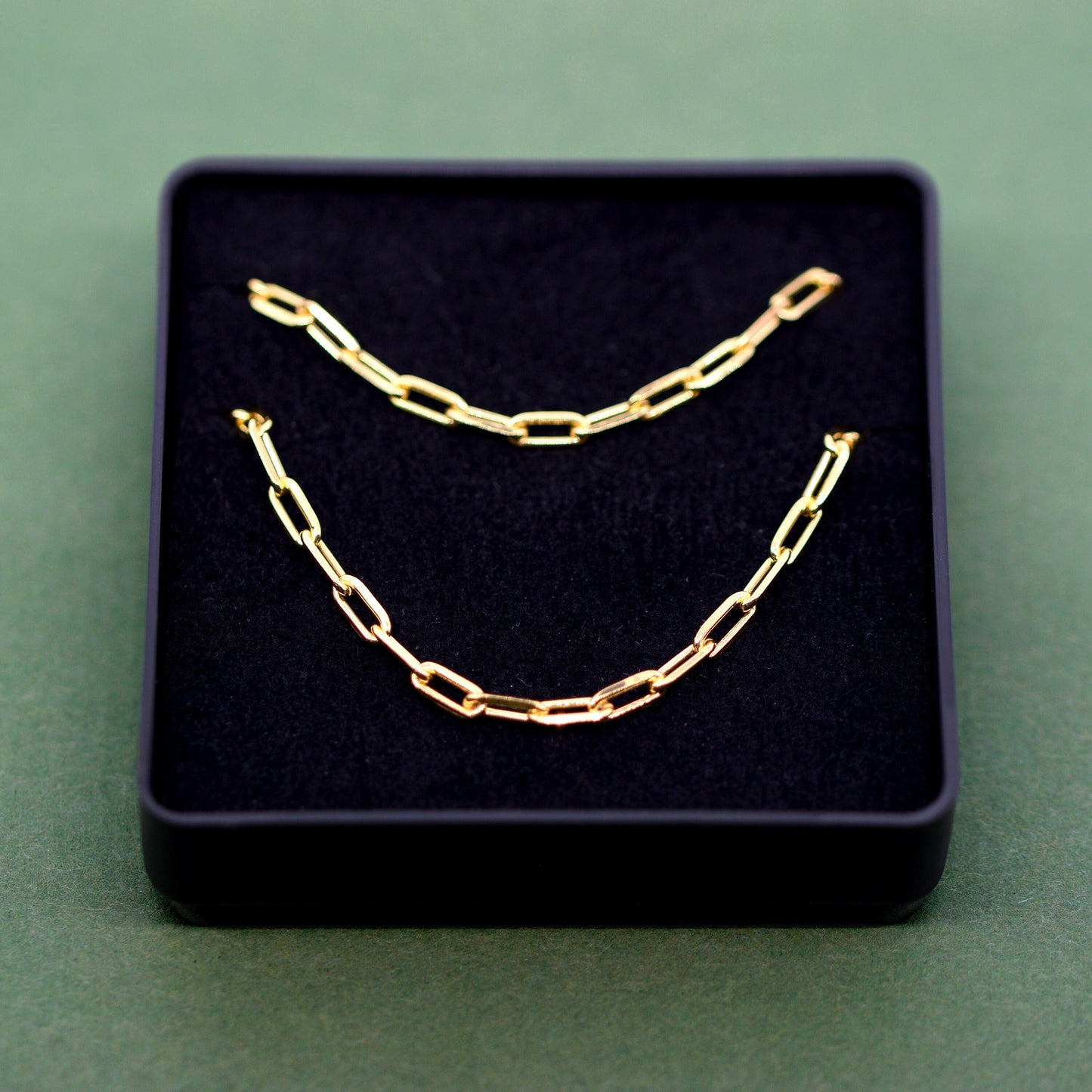 Gold Plated Sterling Silver 2.7mm Paperclip Chain Bracelet and Necklace Set