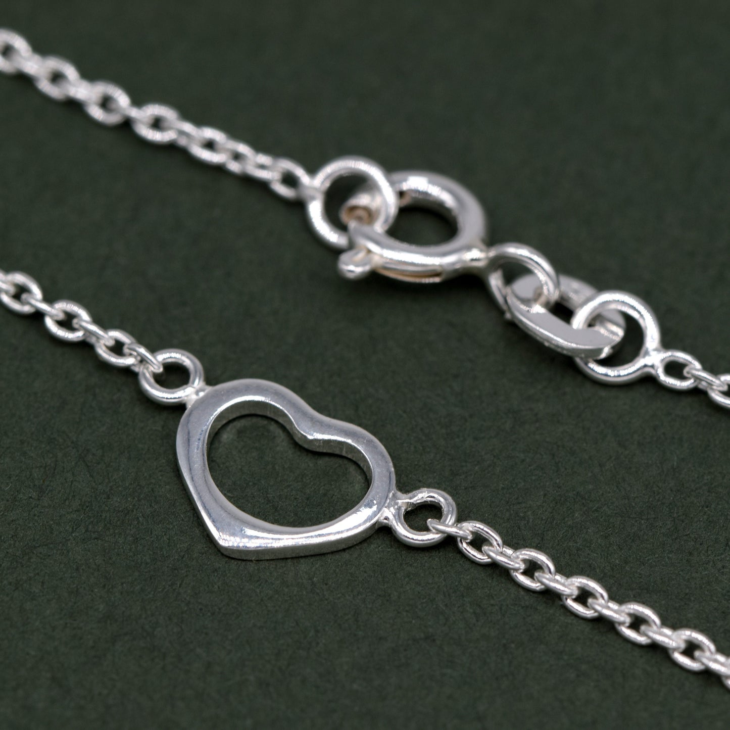 Sterling Silver 10" Open Heart Rolo Chain Anklet