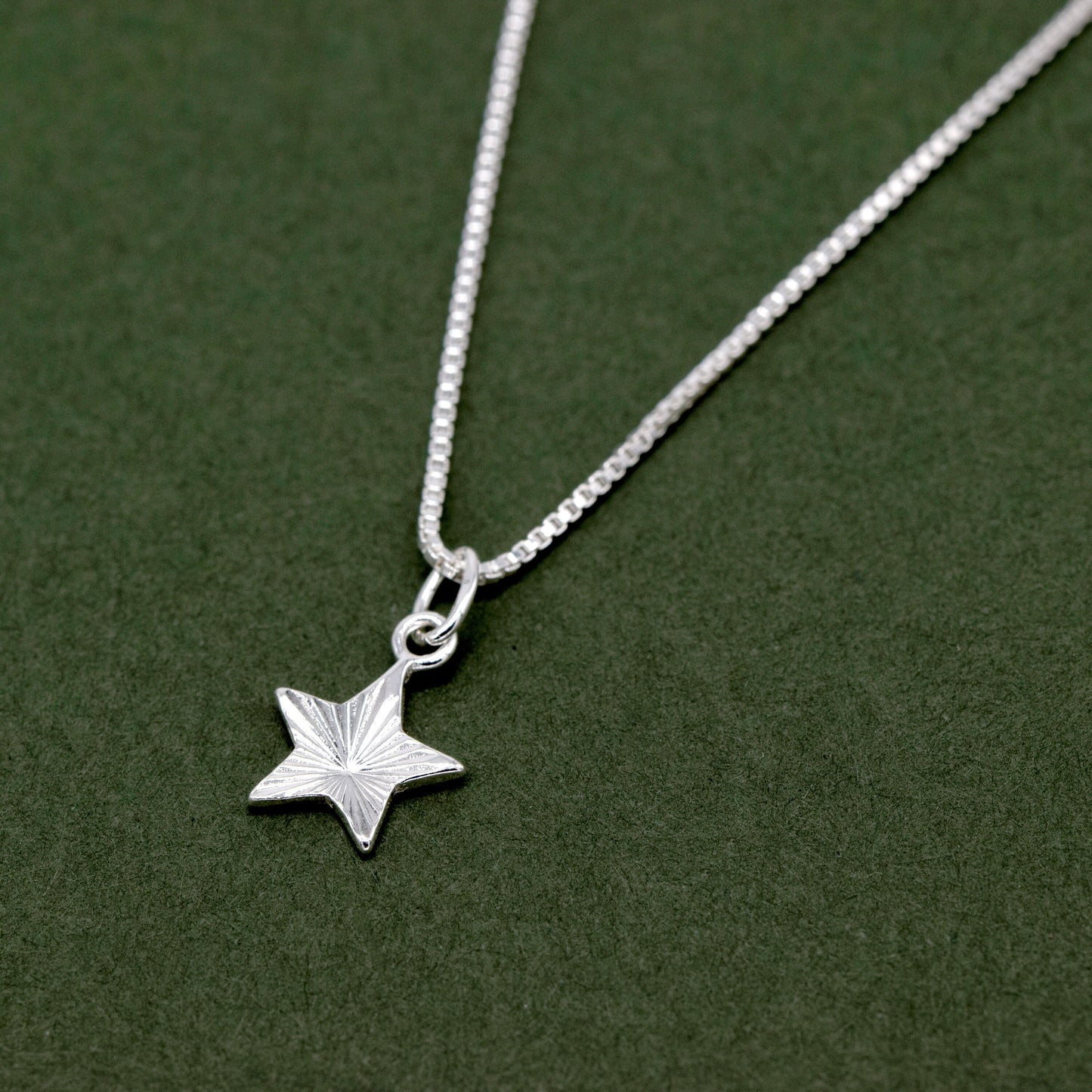 Sterling Diamond Cut Fluted Star Pendant Necklace on Box Chain