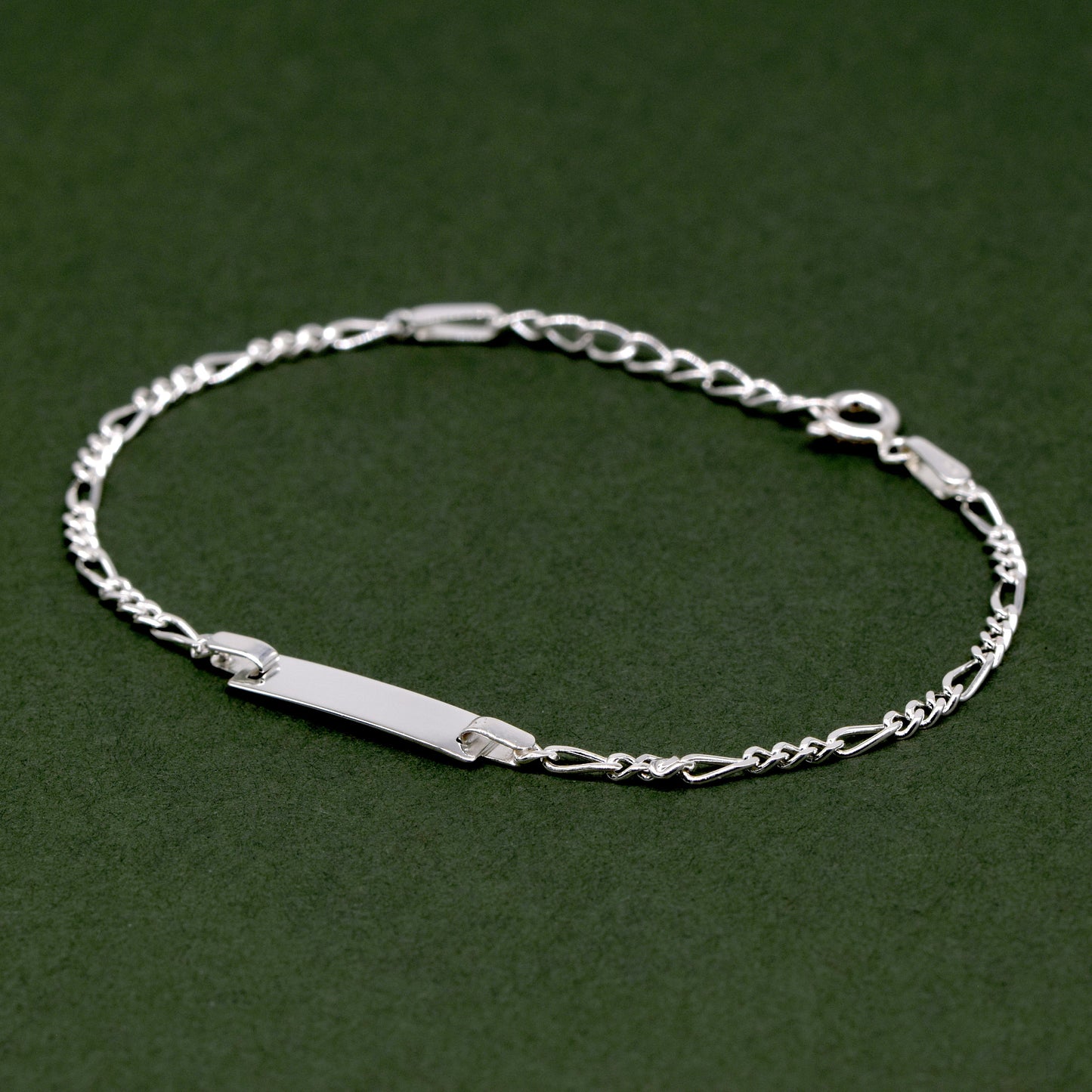 Sterling Silver Figaro Chain ID Bracelet 7"