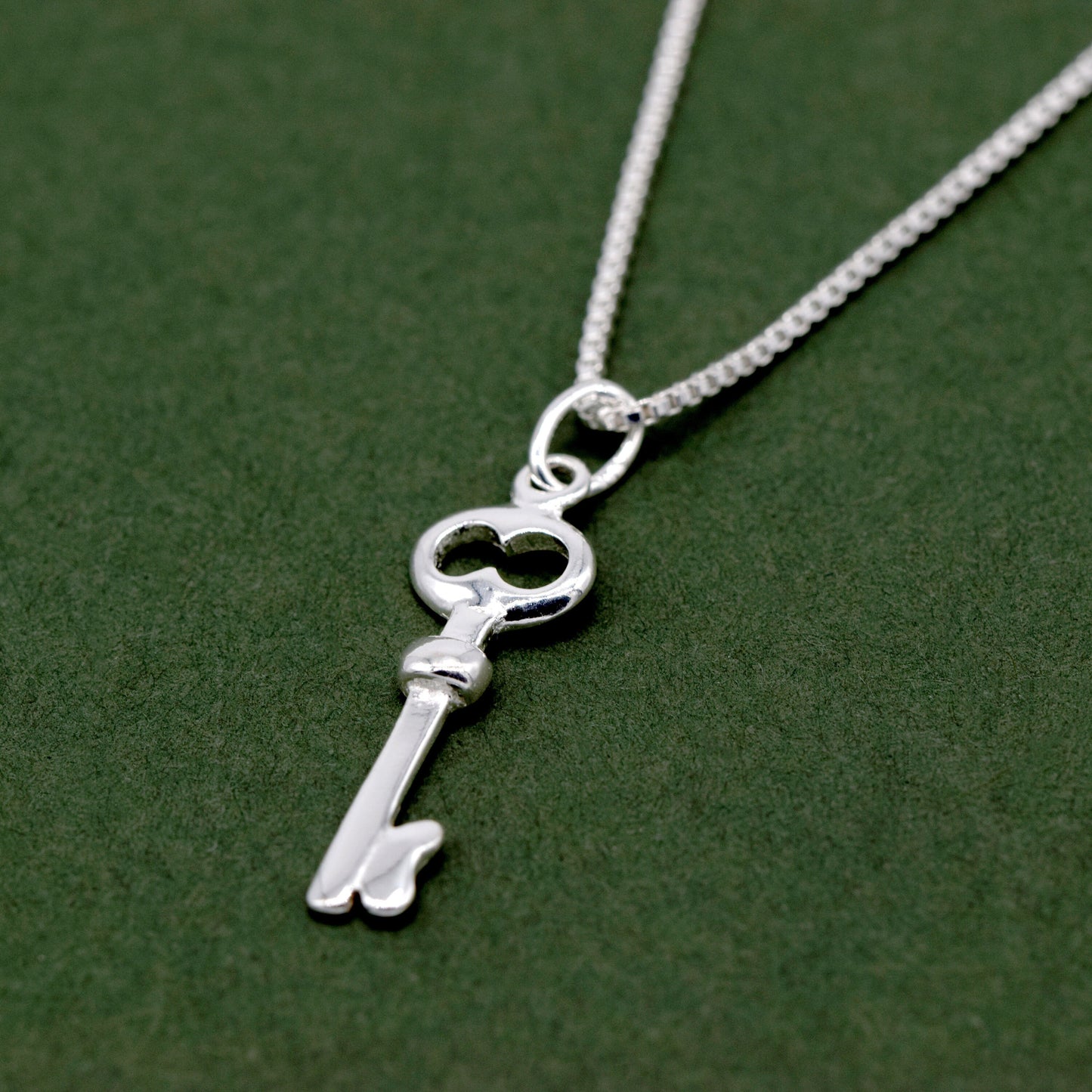 Sterling Silver Key Pendant Necklace on Box Chain