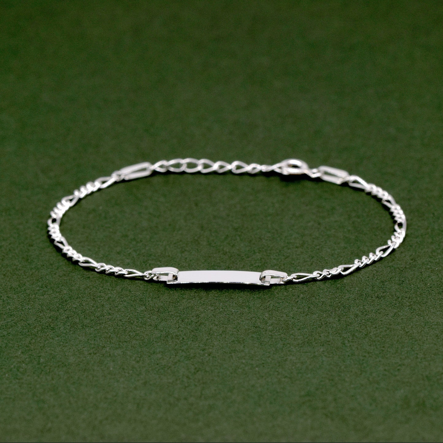 Sterling Silver Figaro Chain ID Bracelet 7"