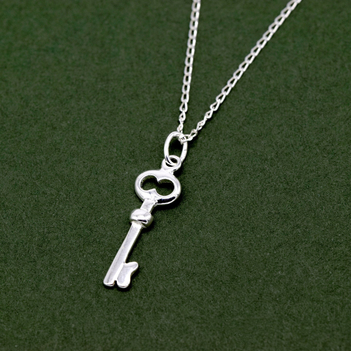 Genuine 925 Sterling Silver Key Pendant Necklace Diamond Cut Sterling Silver Curb Chain Minimalist Necklace Women's/Unisex Gift
