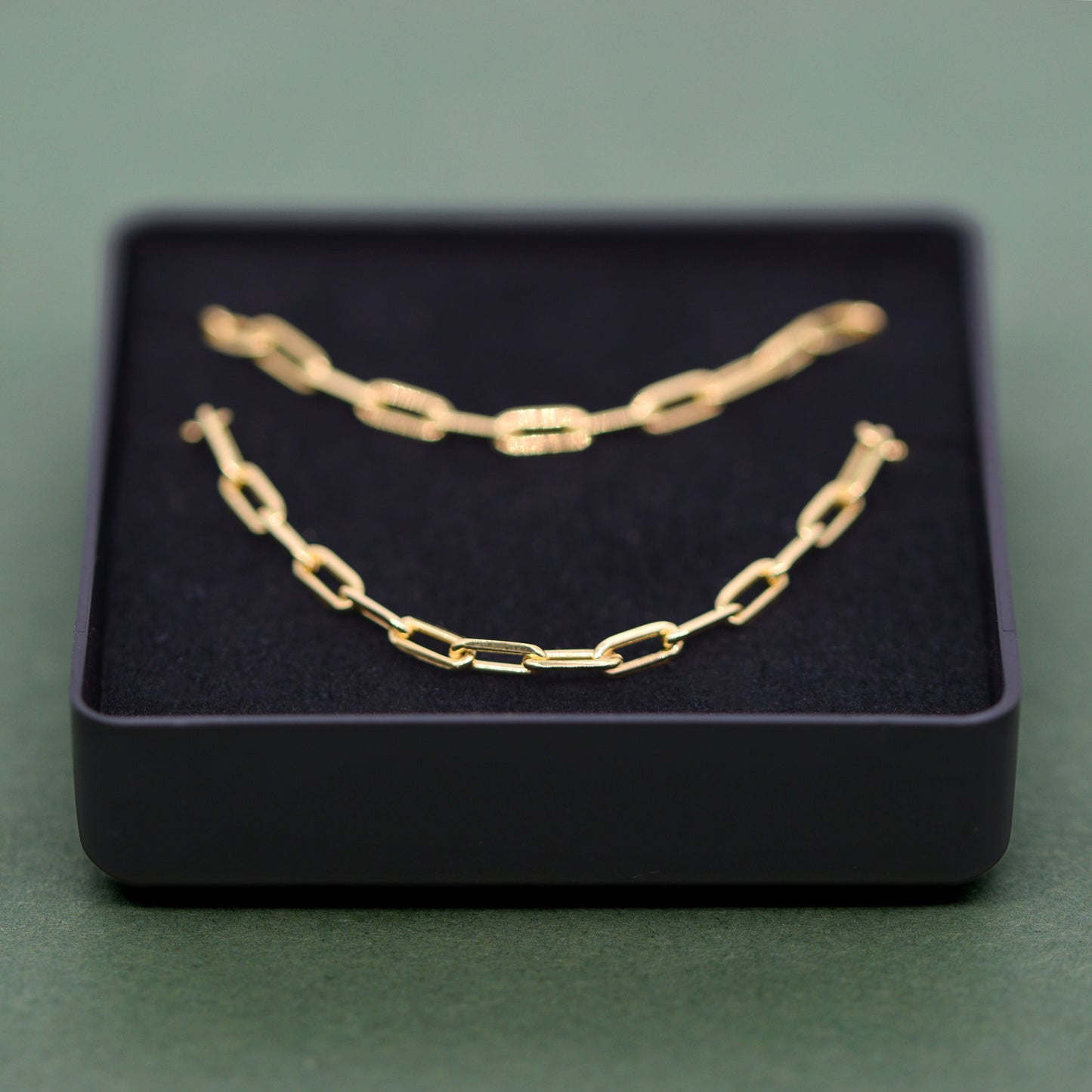Gold Plated Sterling Silver 2.7mm Paperclip Chain Bracelet and Necklace Set