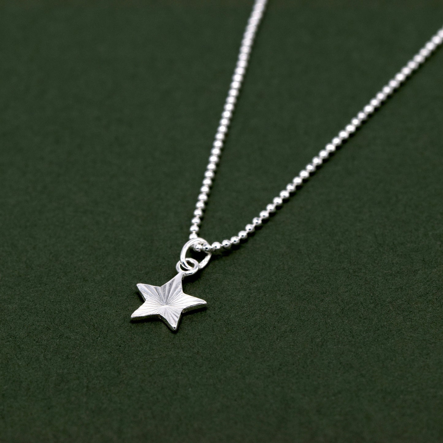 Sterling Silver Diamond Cut Fluted Star Pendant on D/C Ball Chain