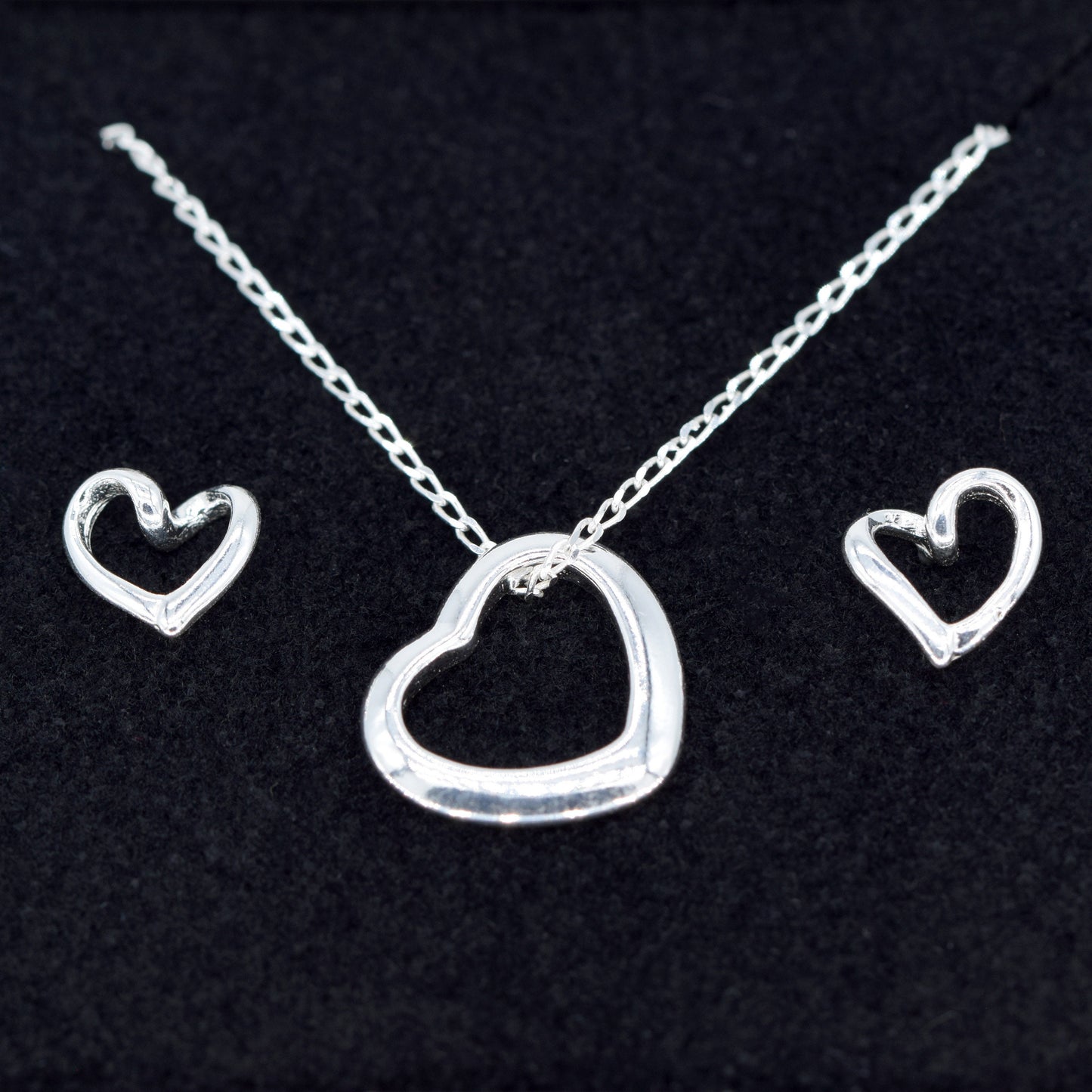 Sterling Silver Floating Heart Necklace & Earring Set in Gift Box