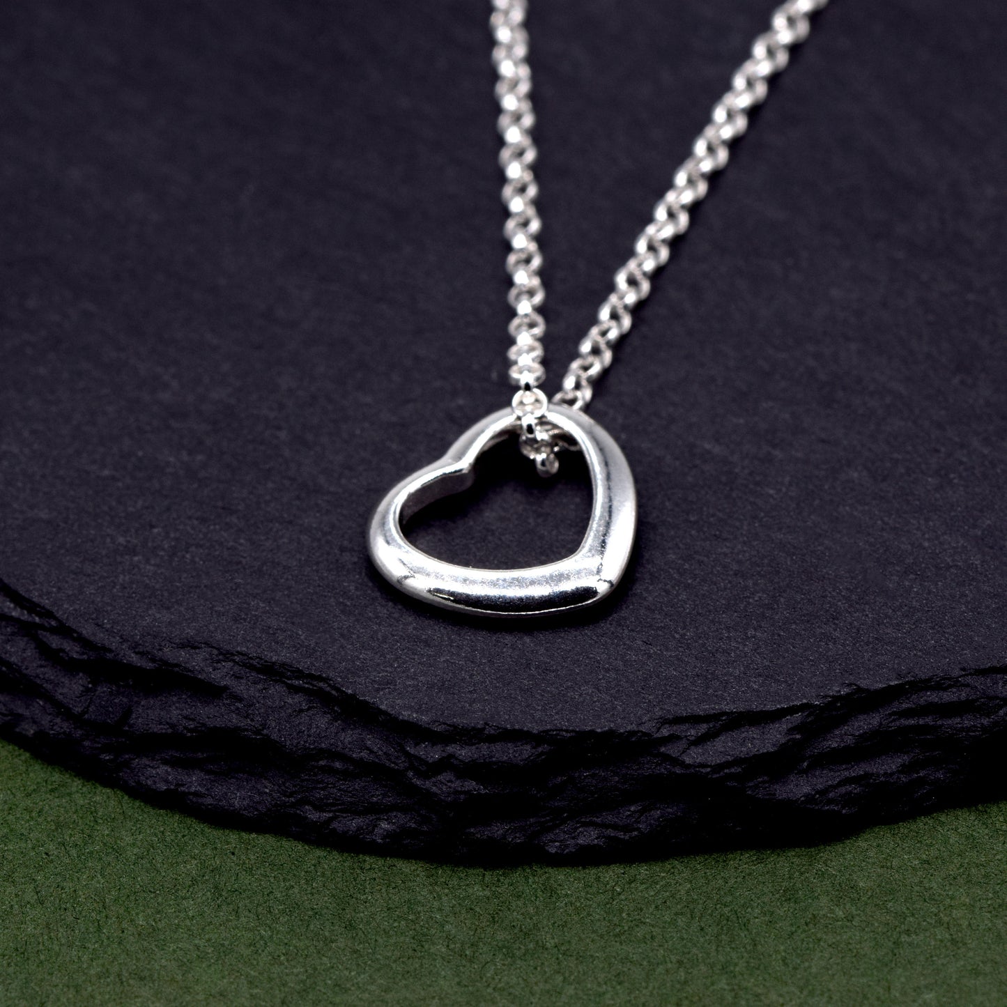 Sterling Silver Floating/Open Heart Pendant on Rolo Chain