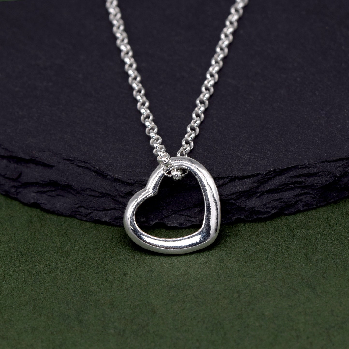 Sterling Silver Floating/Open Heart Pendant on Rolo Chain