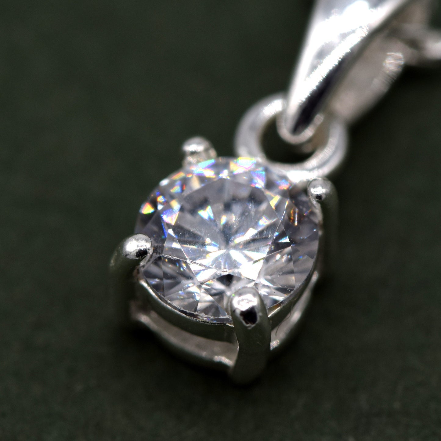 Sterling Silver Round Cubic Zirconia Pendant Necklace on D/C Figaro Chain