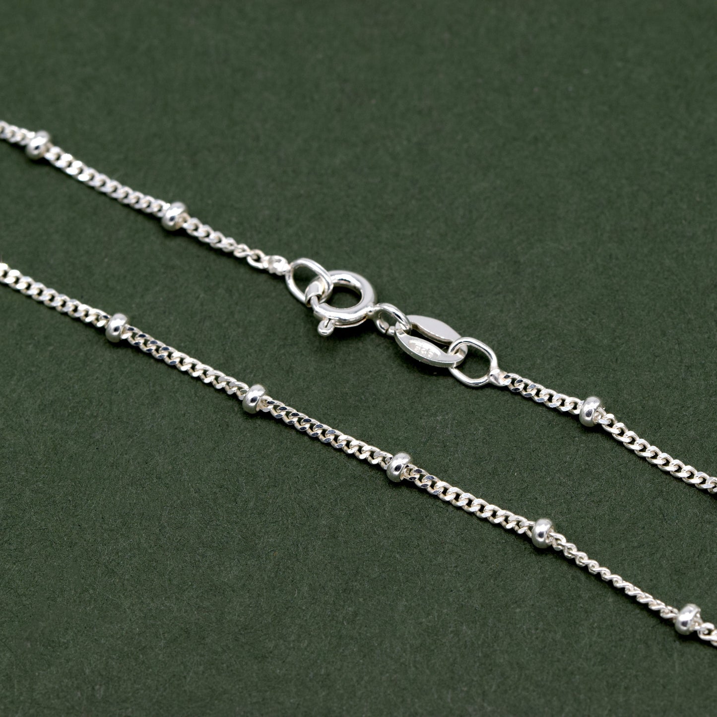 Sterling Silver Satellite Saturn Curb Chain with 2mm Beads Anklet
