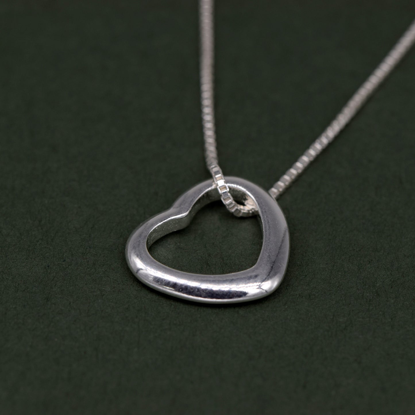 Sterling Silver Open Floating Heart Pendant on Box Chain