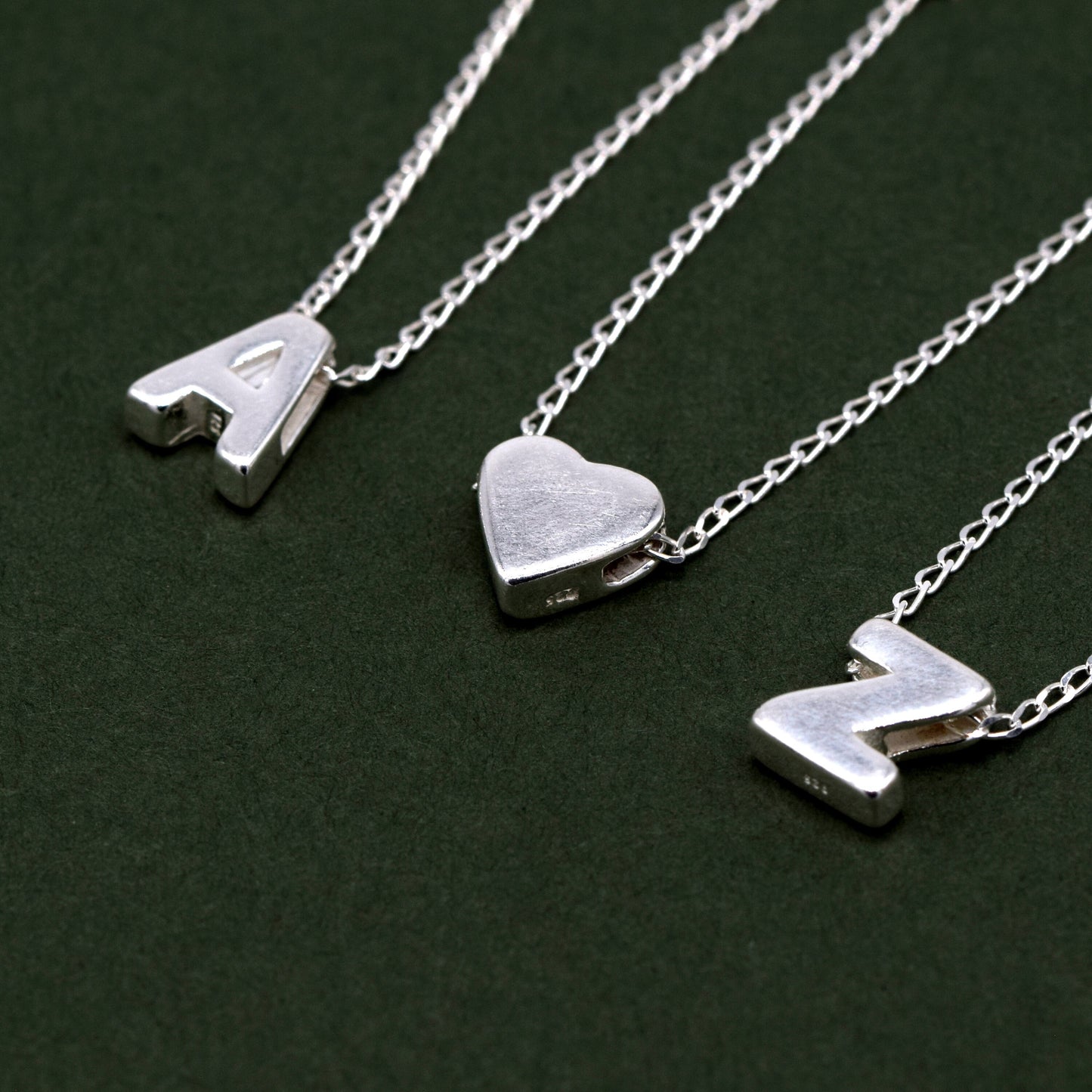 Sterling Silver Initial Charm Letter Necklace on 14"-18" Curb Chain