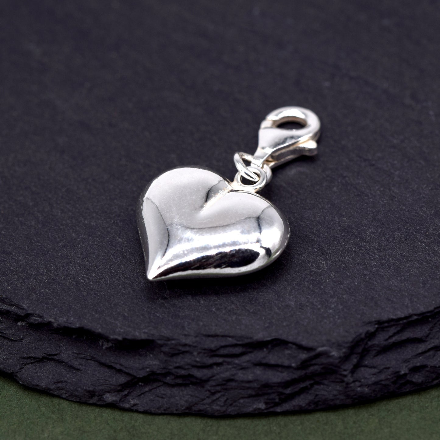Sterling Silver Puffed Heart Charm with Lobster Clasp