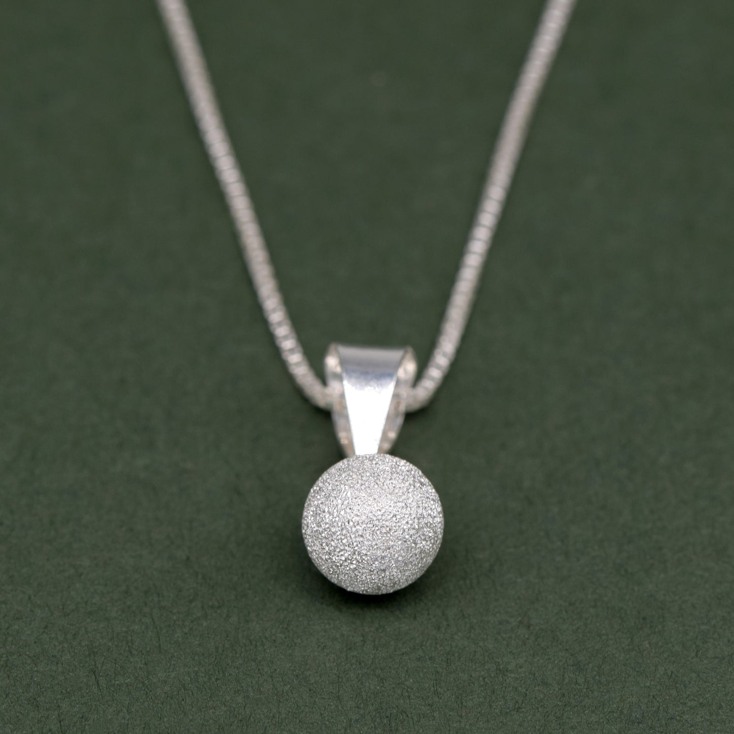 Sterling Silver Frosted Ball Pendant Necklace on Box Chain