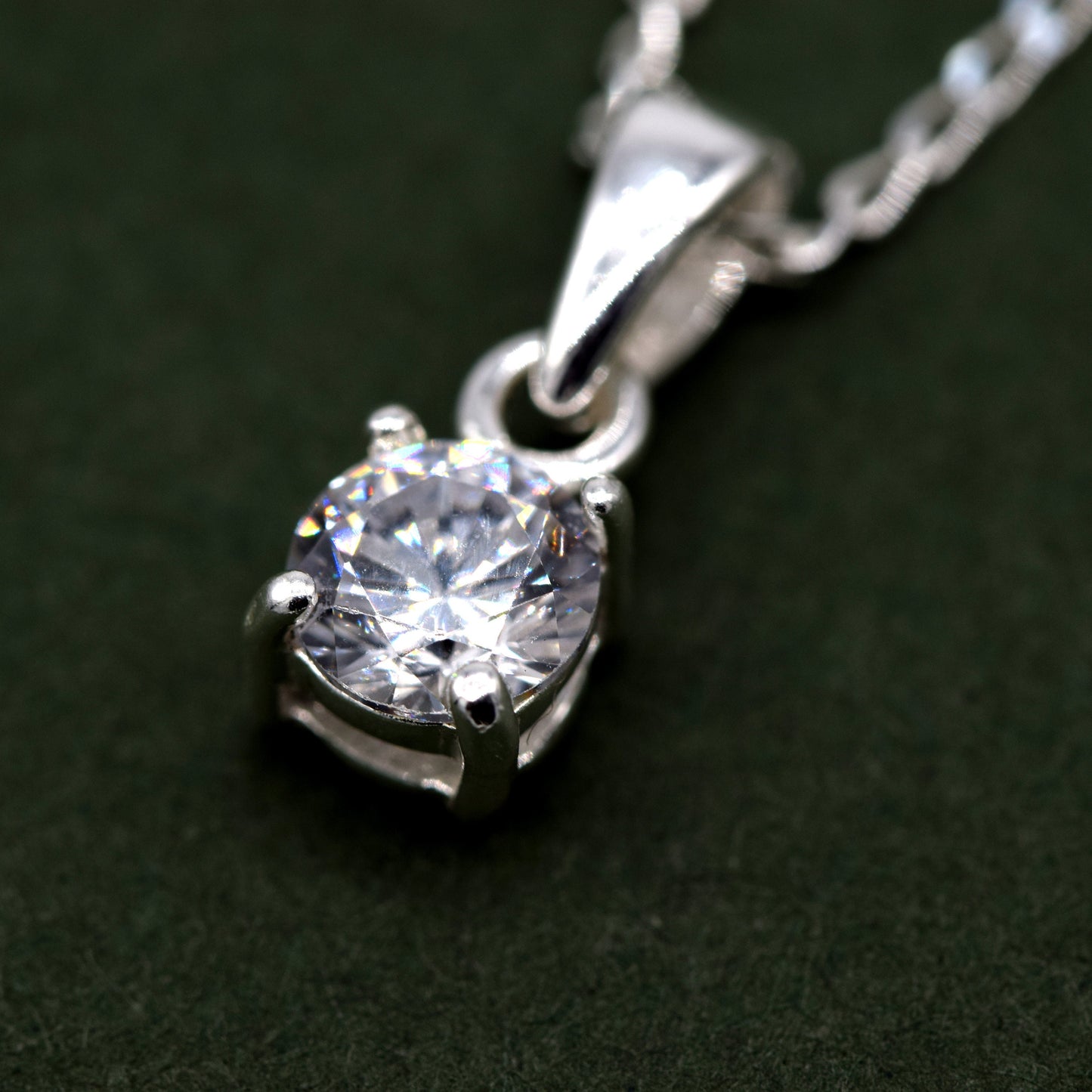 Sterling Silver Cubic Zirconia Round Pendant Necklace