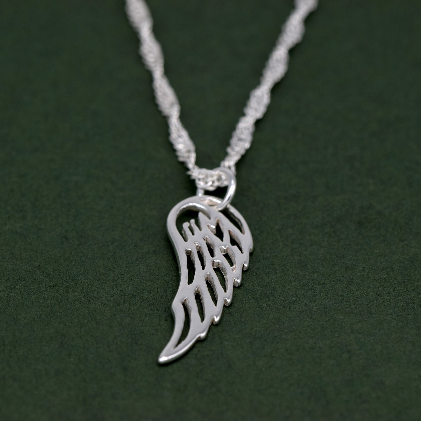 Sterling Silver Wing Pendant Necklace on Singapore Chain