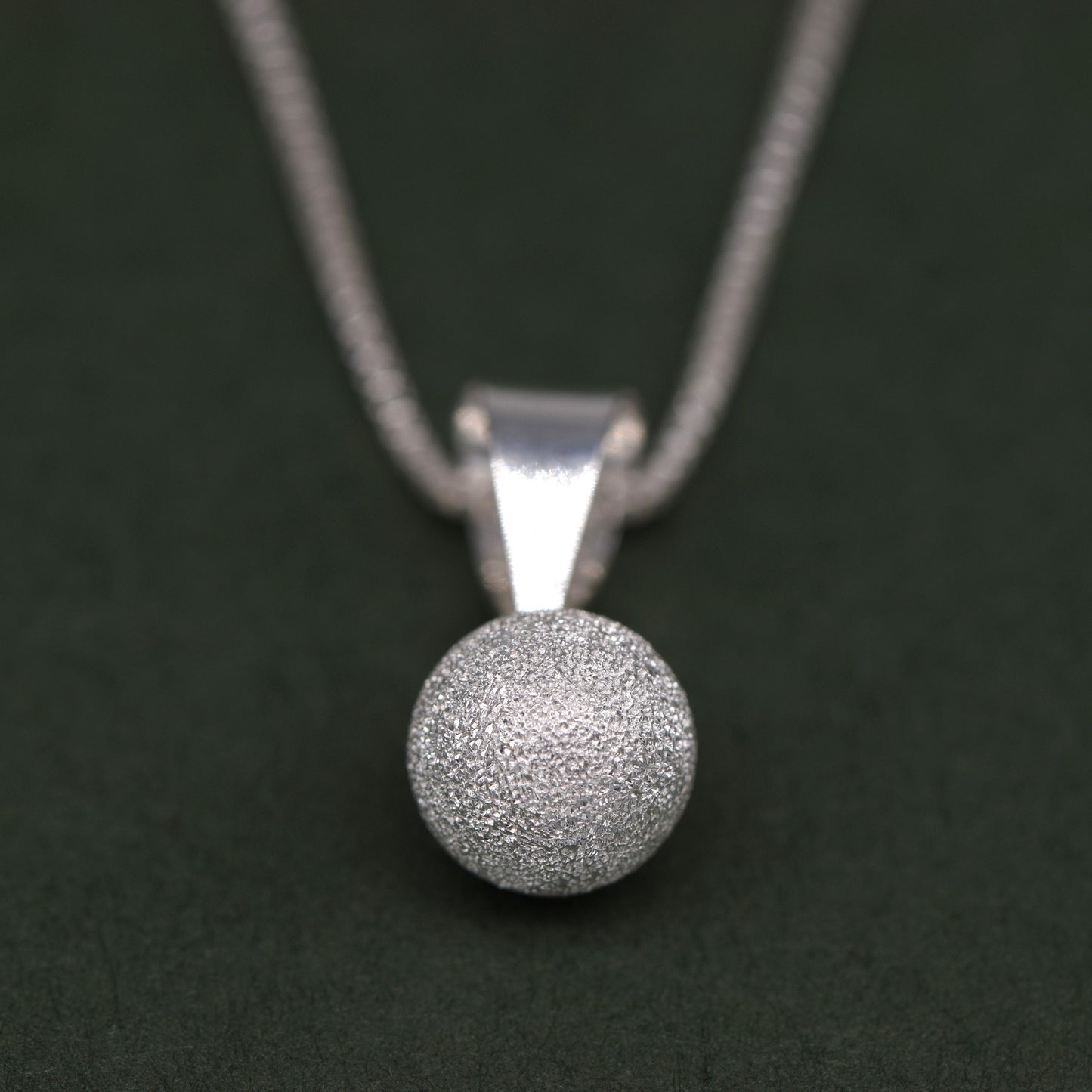 Sterling Silver Frosted Ball Pendant Necklace on Box Chain