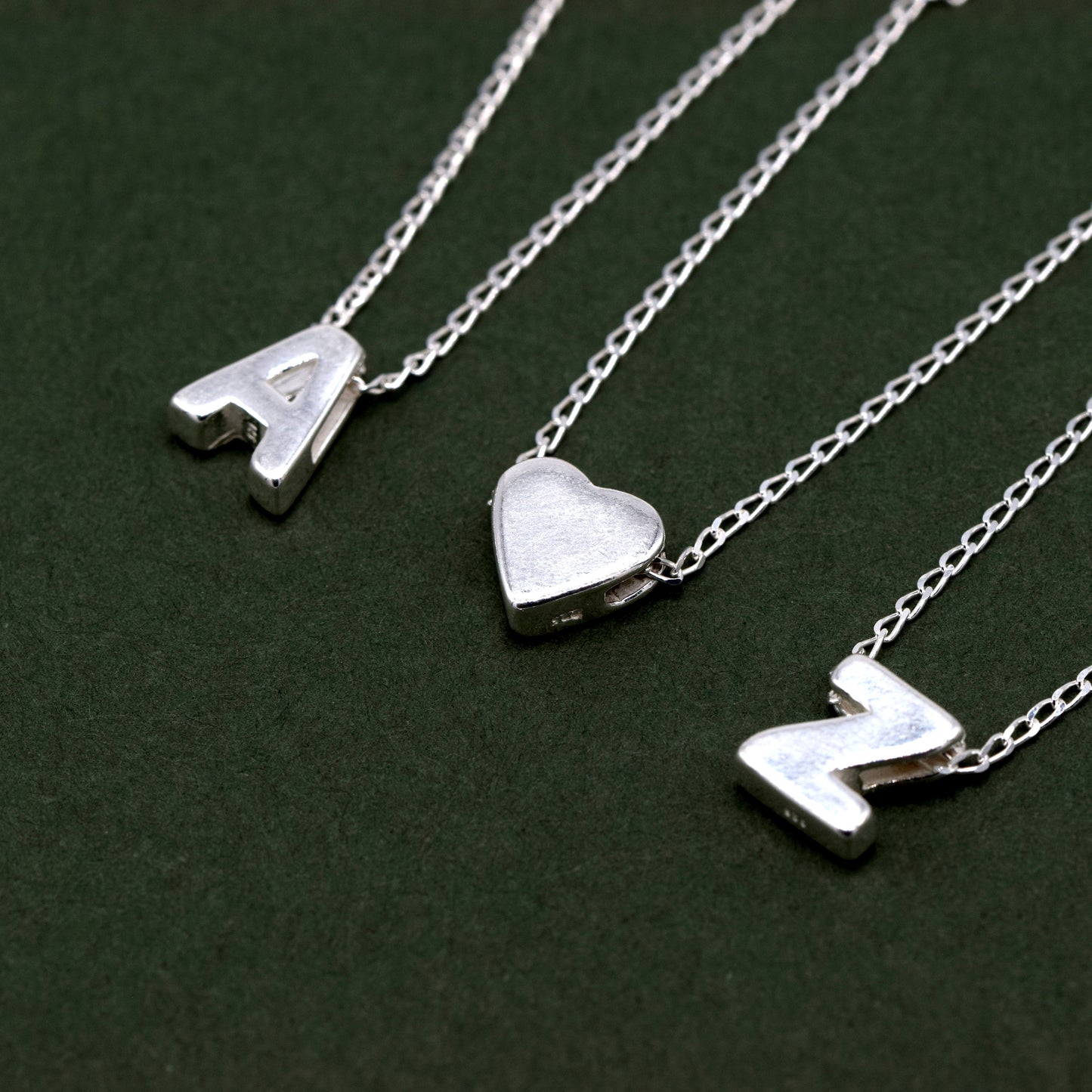 Sterling Silver Initial Charm Letter Necklace on 14"-18" Curb Chain