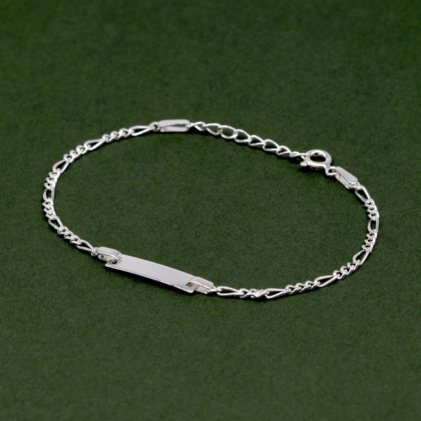 Sterling Silver Figaro Chain ID Bracelet 7"