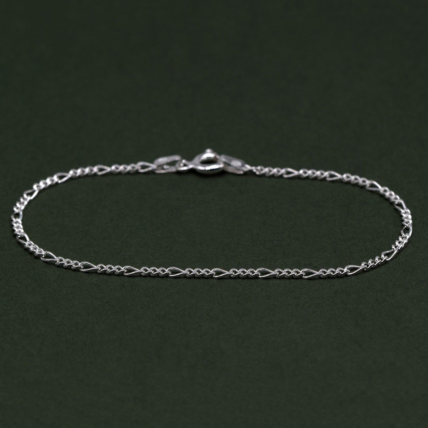 Sterling Silver 1.9mm Diamond Cut Figaro Chain Bracelet