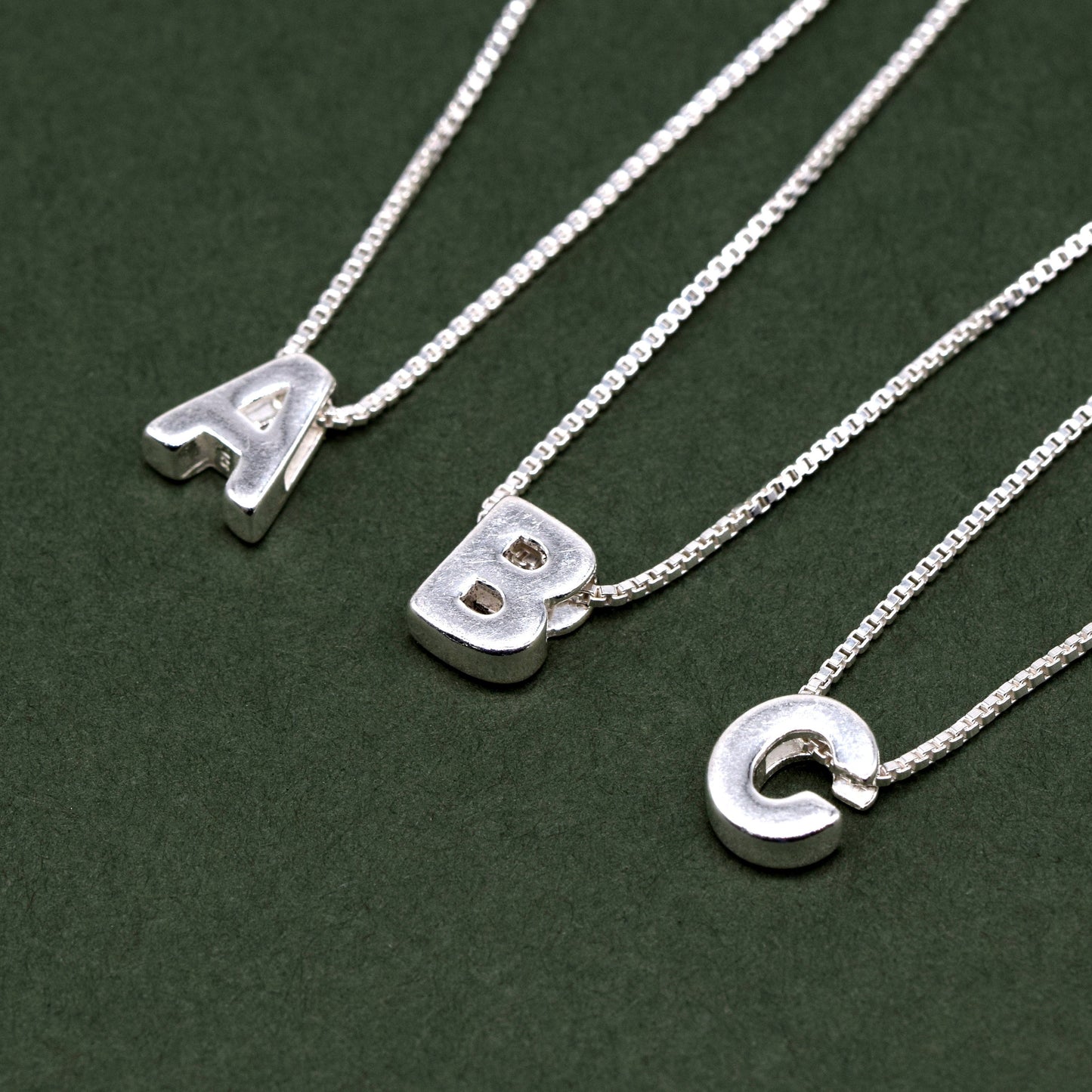Sterling Silver Initial Charm Necklace on 14"-18" Box Chain