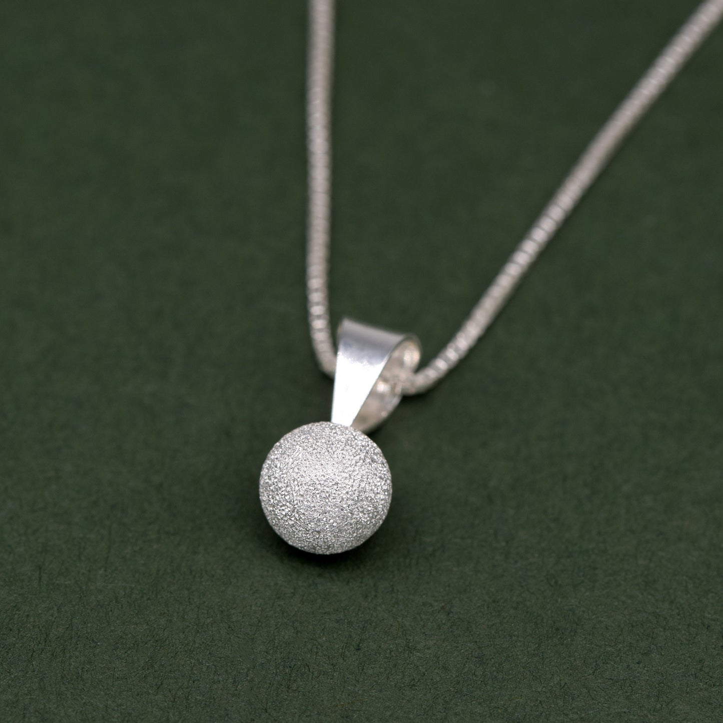 Sterling Silver Frosted Ball Pendant Necklace on Box Chain