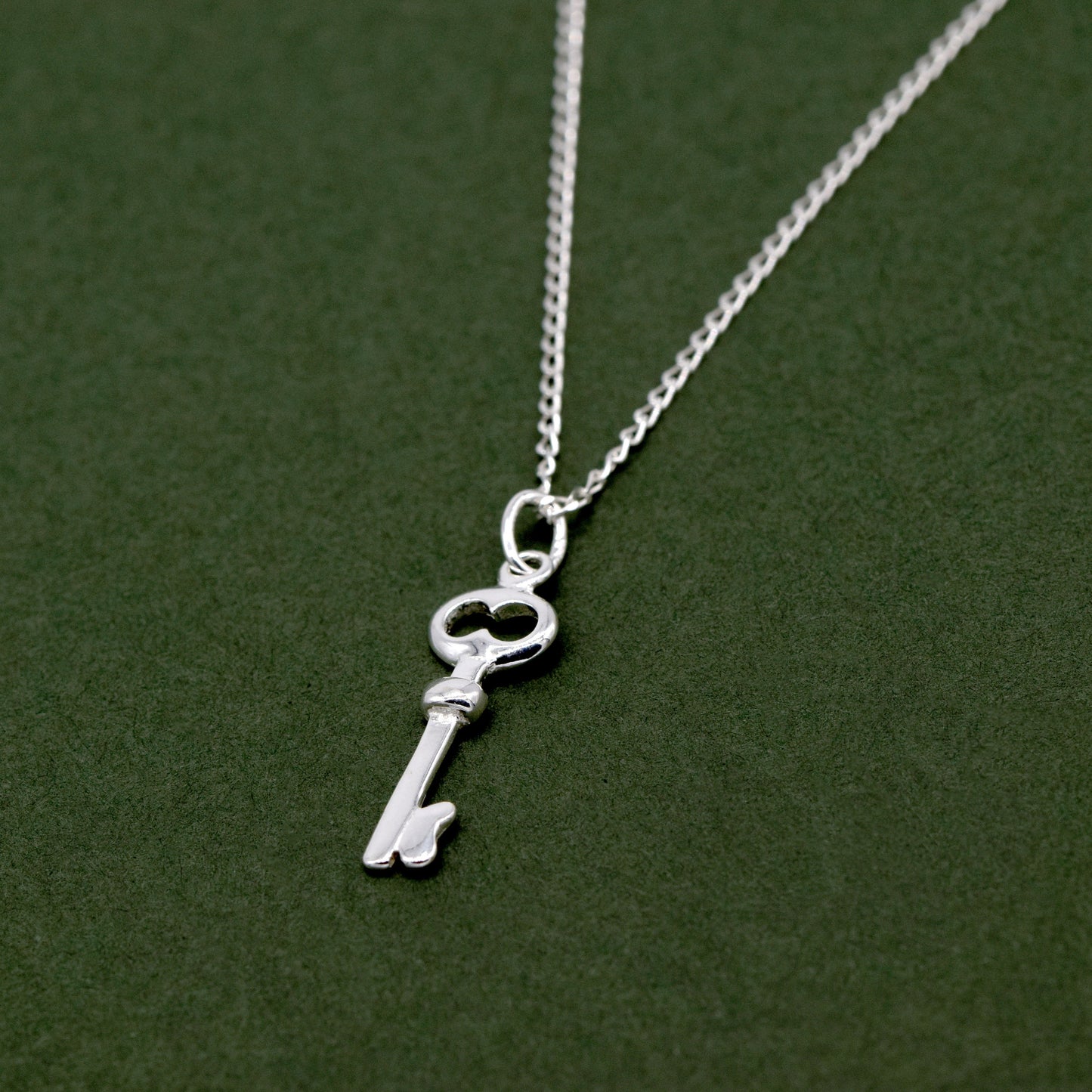 Genuine 925 Sterling Silver Key Pendant Necklace Diamond Cut Sterling Silver Curb Chain Minimalist Necklace Women's/Unisex Gift