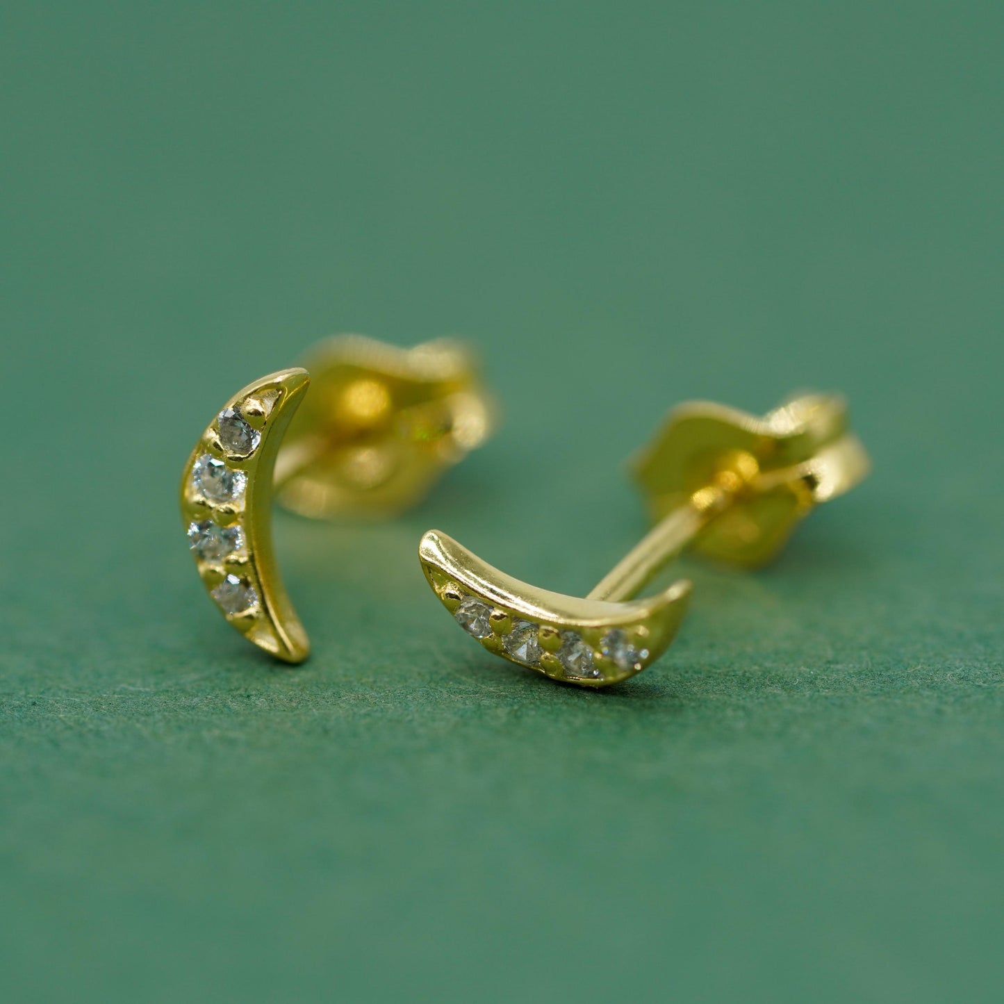 Gold Plated Sterling Silver 7.8mm Cubic Zirconia Crescent Moon Stud Earrings