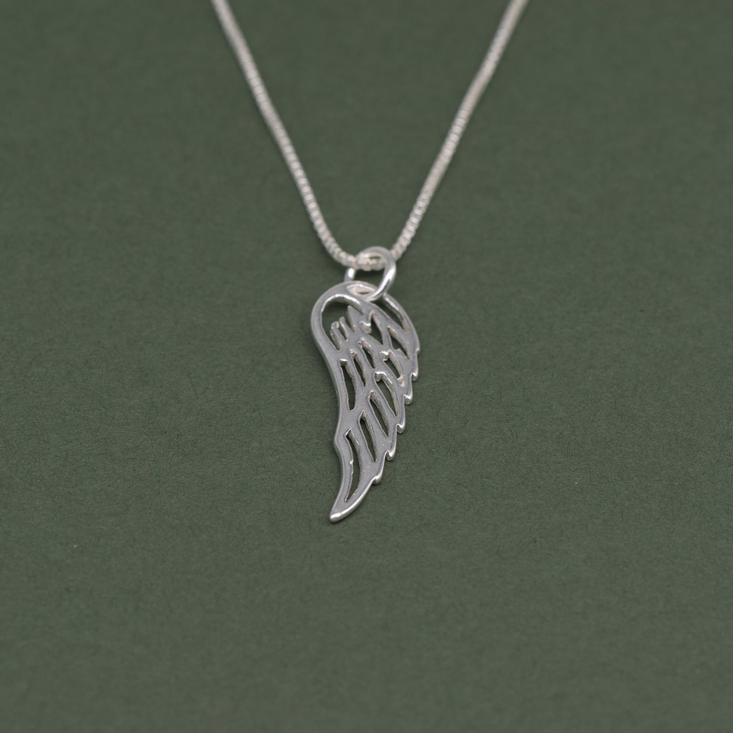 Sterling Silver Wing Pendant Necklace on Box Chain
