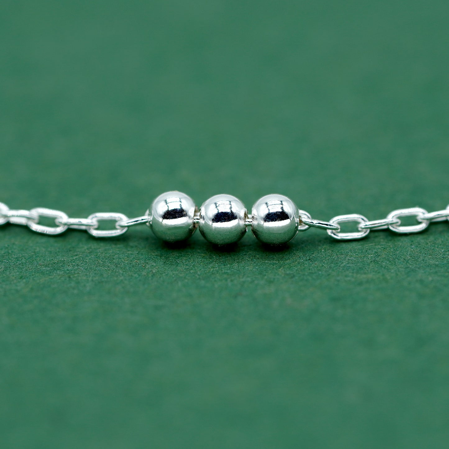 Sterling Silver Triple Beaded Bracelet – 925 Station/Anchor Chain