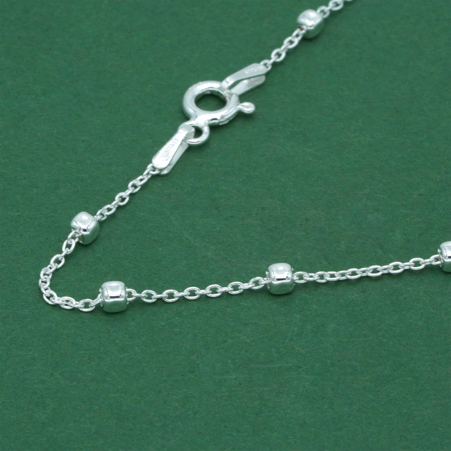 925 Sterling Silver Anchor Trace Beaded Cube Necklace, Satellite Chain Silver Necklace, Minimalist Dainty Everyday Layering Jewellery