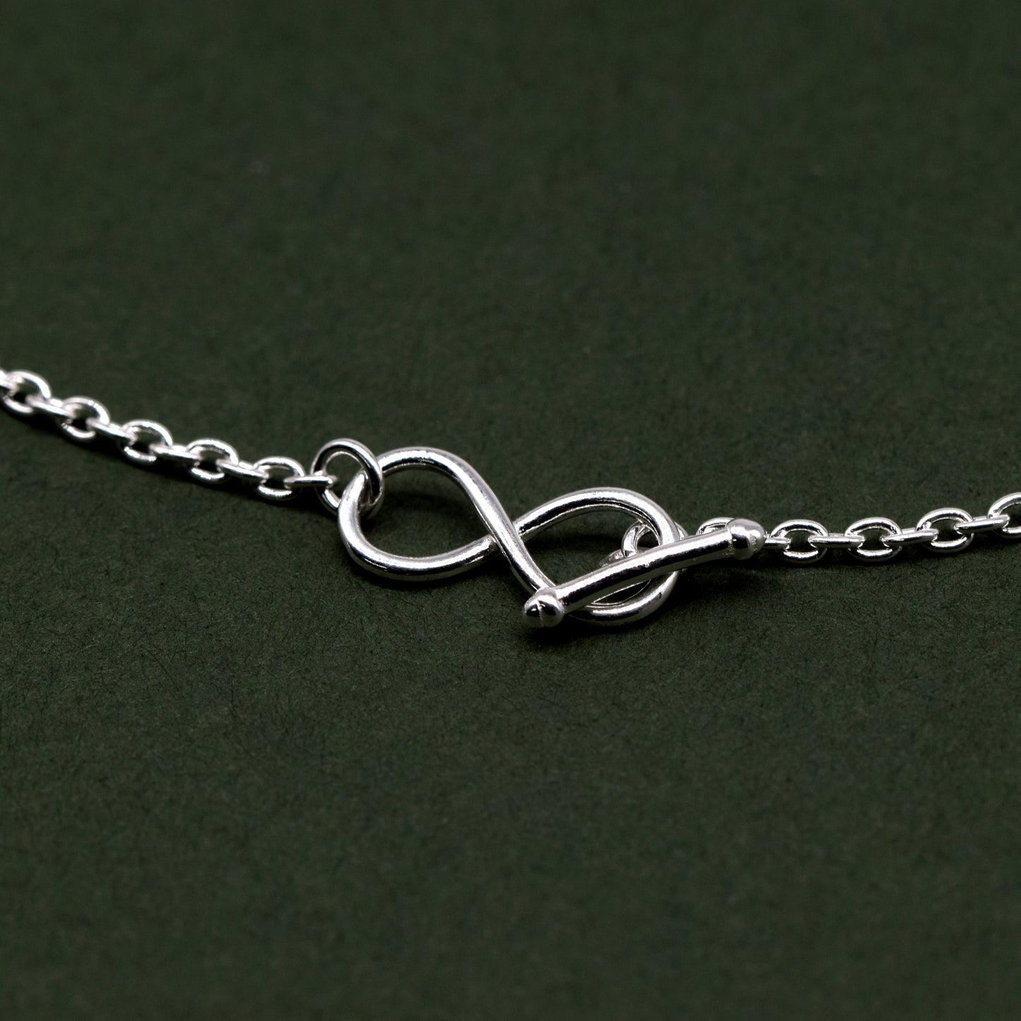 Sterling Silver 7.5” Infinity T Bar Bracelet on 1.9mm Rolo Chain