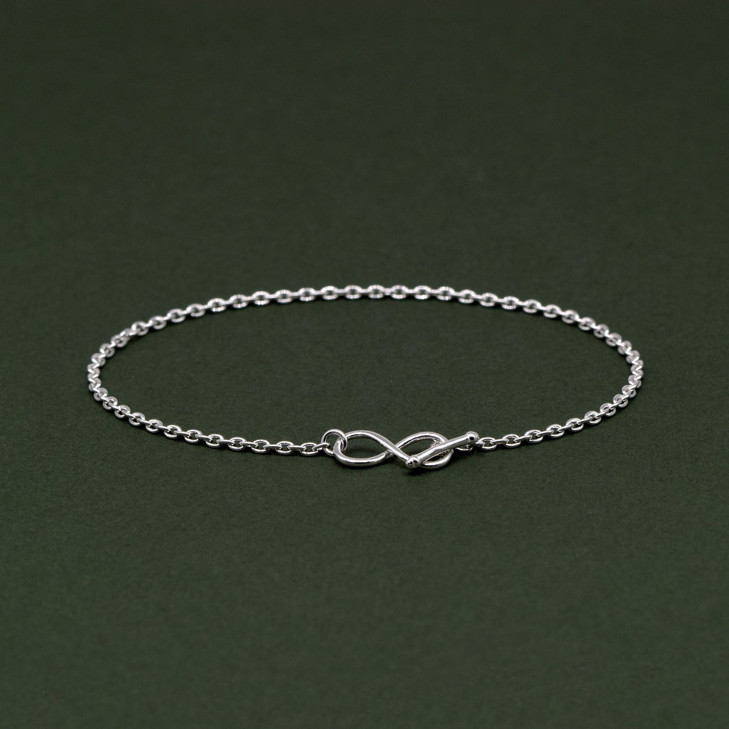 Sterling Silver 7.5” Infinity T Bar Bracelet on 1.9mm Rolo Chain
