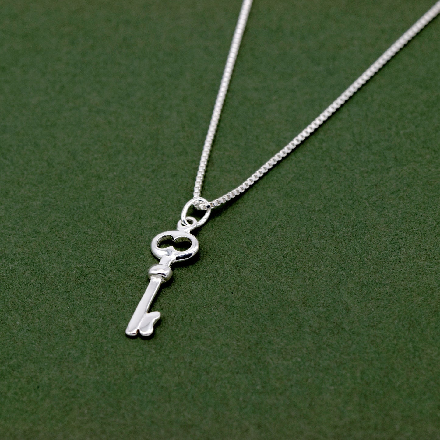 Sterling Silver Key Pendant Necklace on Box Chain