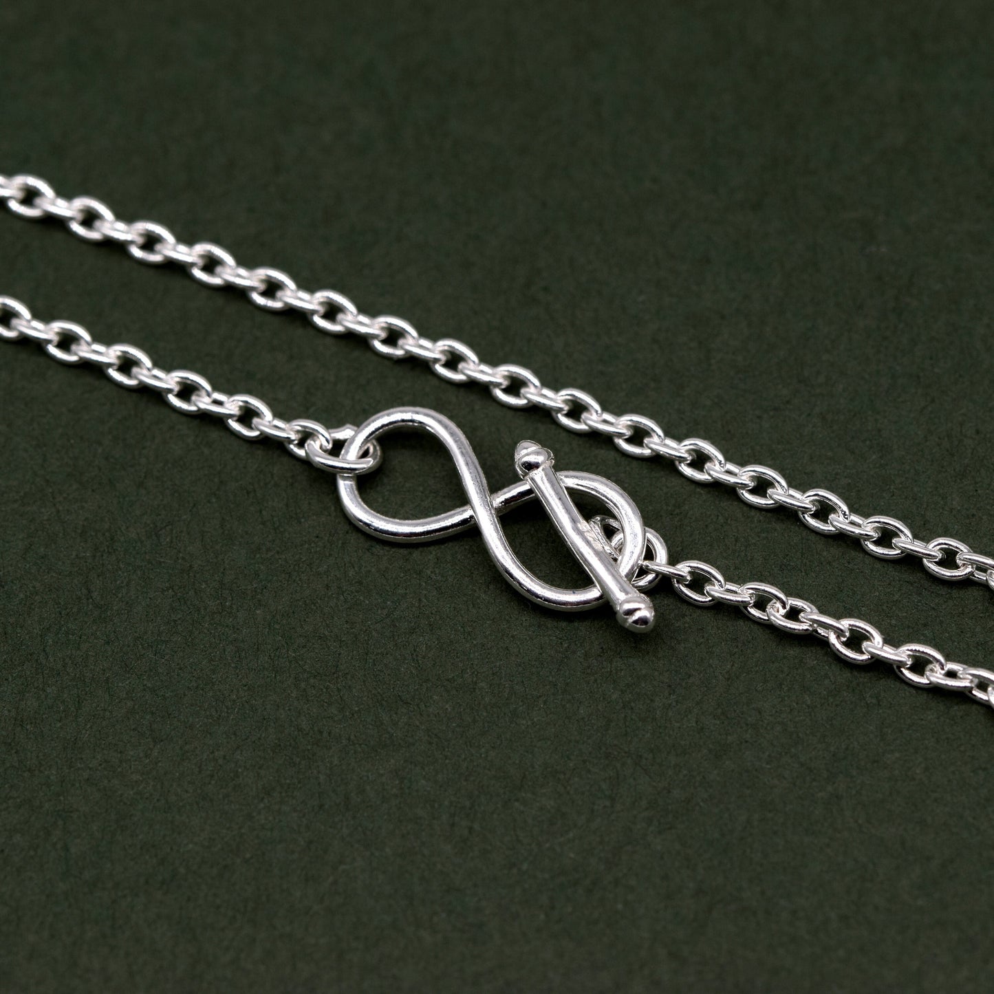Sterling Silver 7.5” Infinity T Bar Bracelet on 1.9mm Rolo Chain
