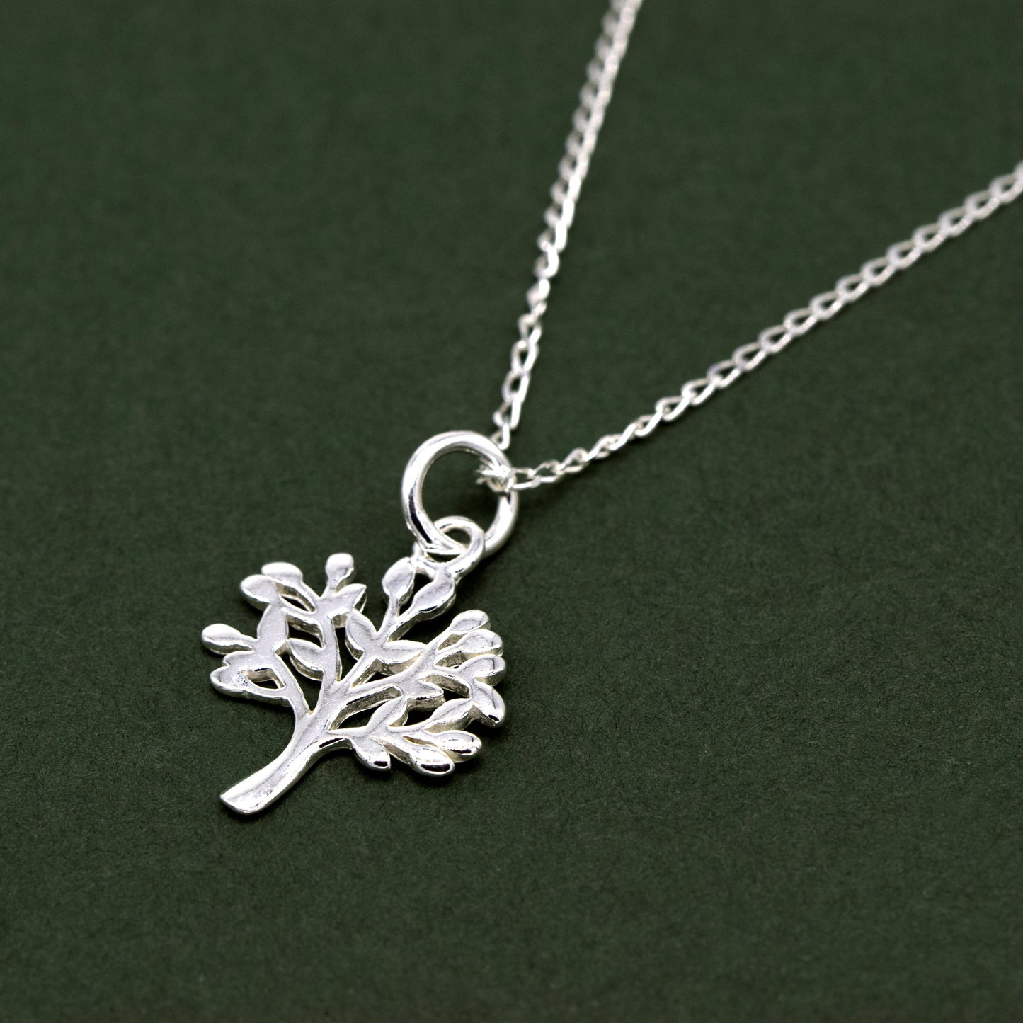 Sterling Silver Tree of Life Pendant Curb Chain Necklace