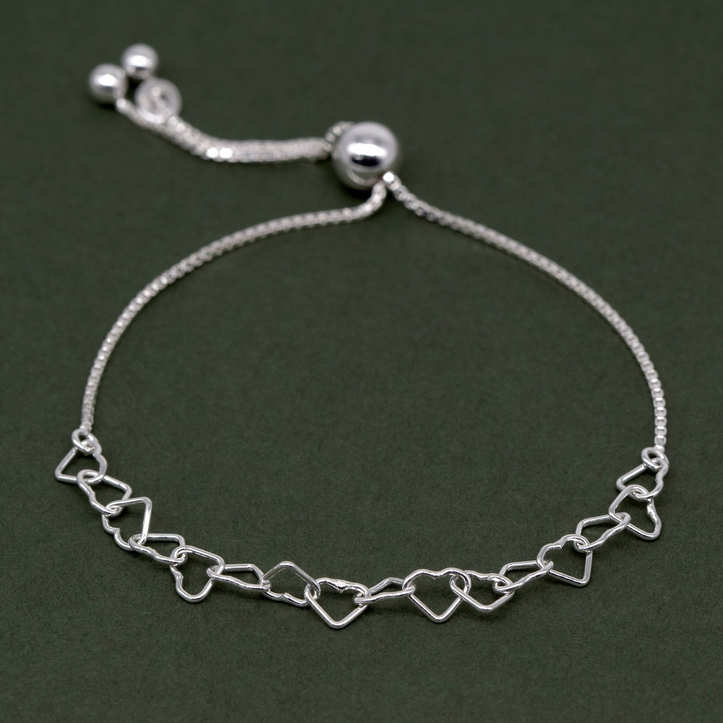 Sterling Silver Chain of Hearts Adjustable Slider Bracelet