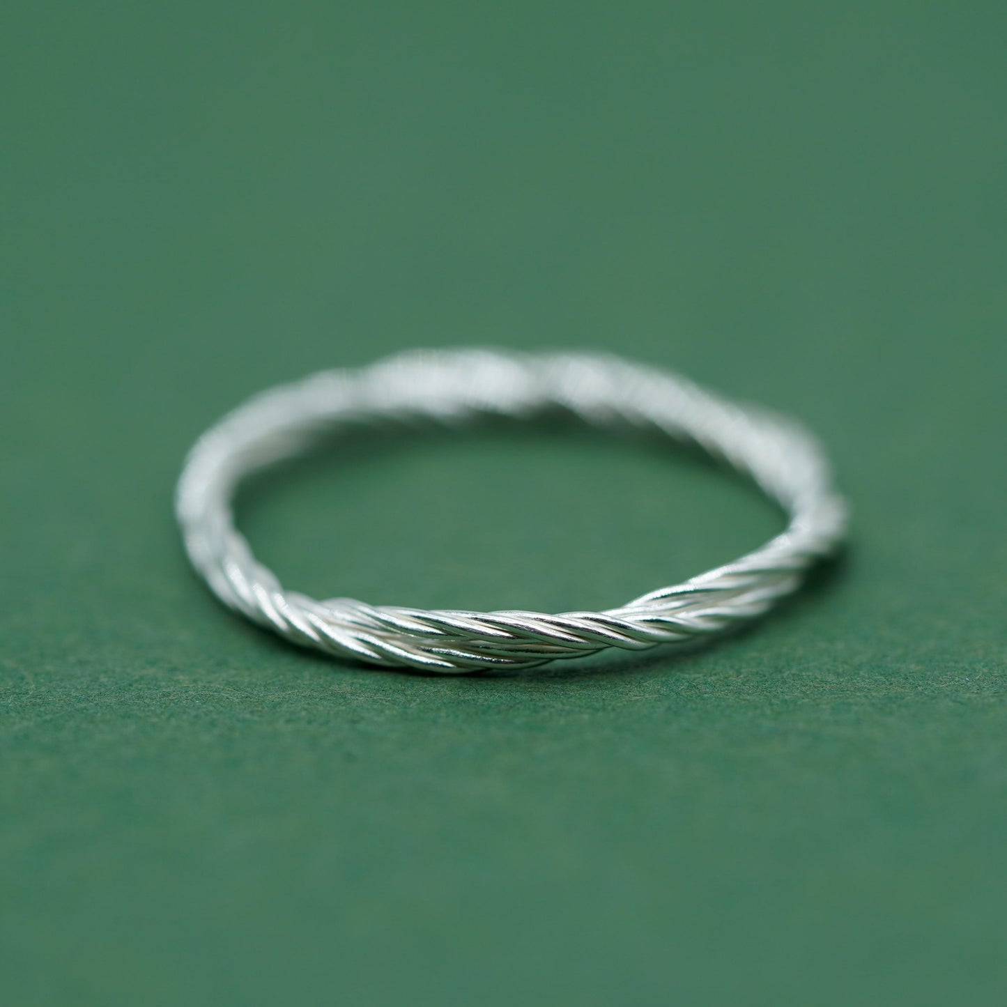 Set of 2 Sterling Silver 2mm Polished Band & 1.7mm Corda Rope Ring