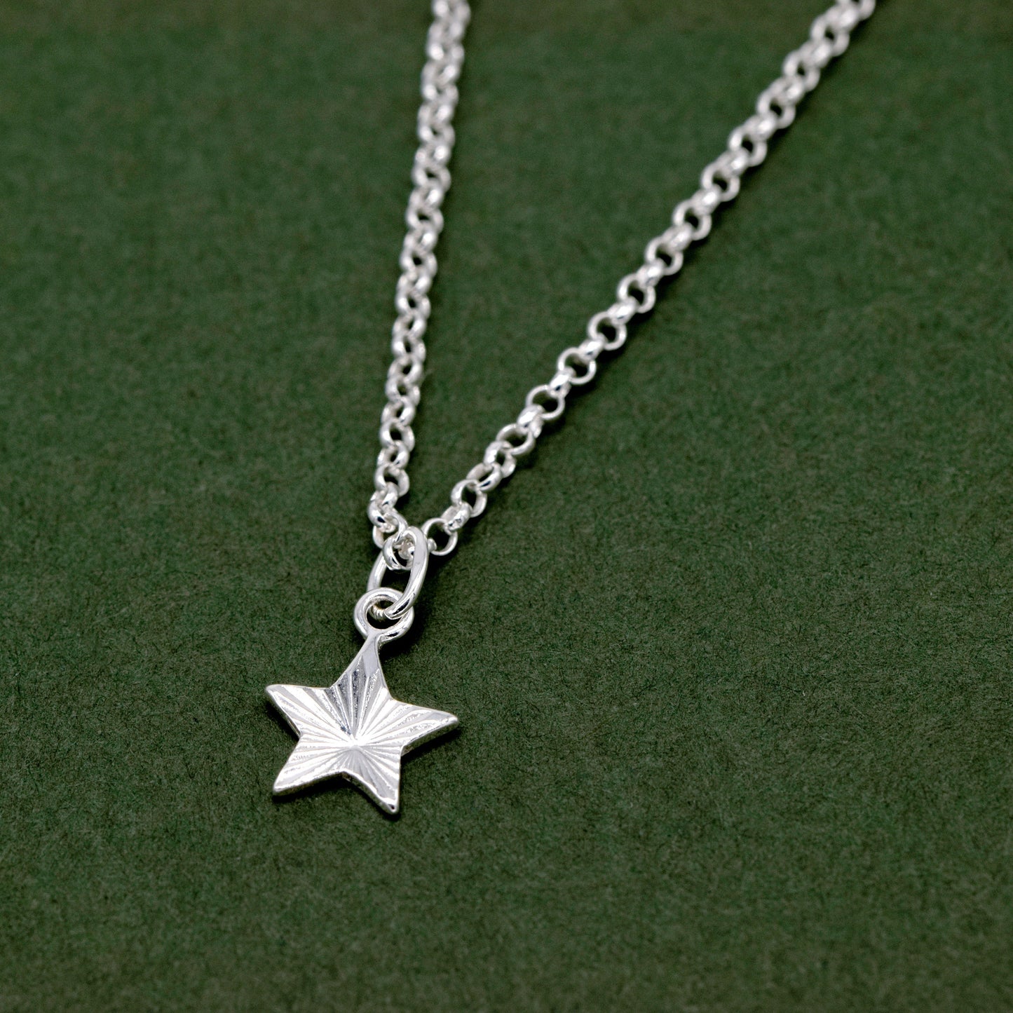 Sterling Silver Diamond Cut Fluted Star Pendant On Rolo Chain