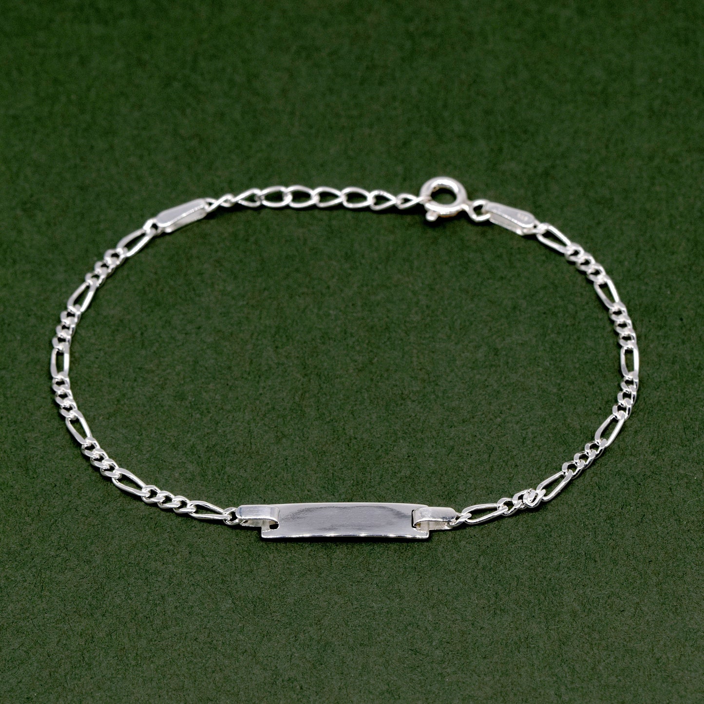 Sterling Silver Figaro Chain ID Bracelet 7"