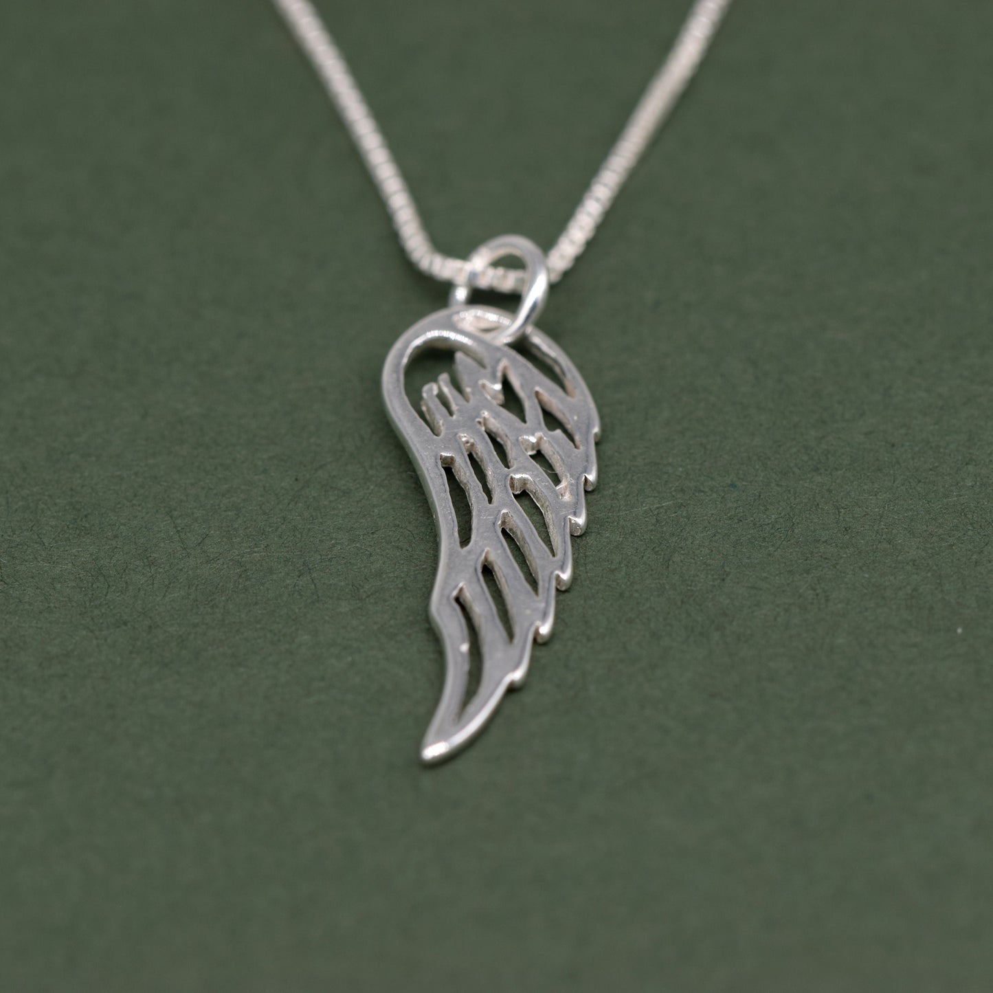 Sterling Silver Wing Pendant Necklace on Box Chain